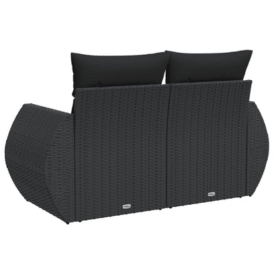 Garden Sofa with Cushions 2-Seater Black Poly Rattan Payday Deals
