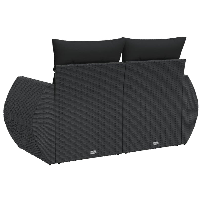 Garden Sofa with Cushions 2-Seater Black Poly Rattan Payday Deals