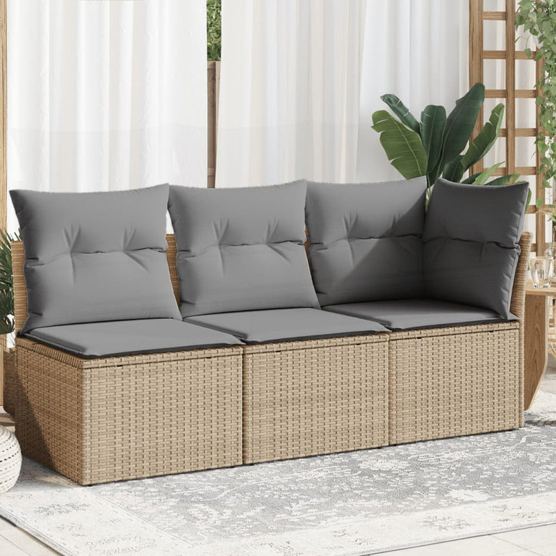 Garden Sofa with Cushions 3-Seater Beige Poly Rattan Payday Deals
