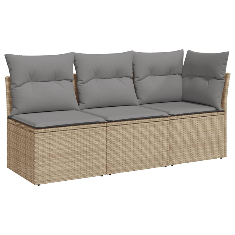Garden Sofa with Cushions 3-Seater Beige Poly Rattan Payday Deals