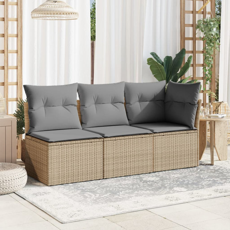 Garden Sofa with Cushions 3-Seater Beige Poly Rattan Payday Deals