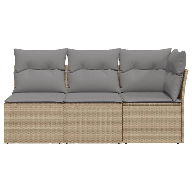 Garden Sofa with Cushions 3-Seater Beige Poly Rattan Payday Deals