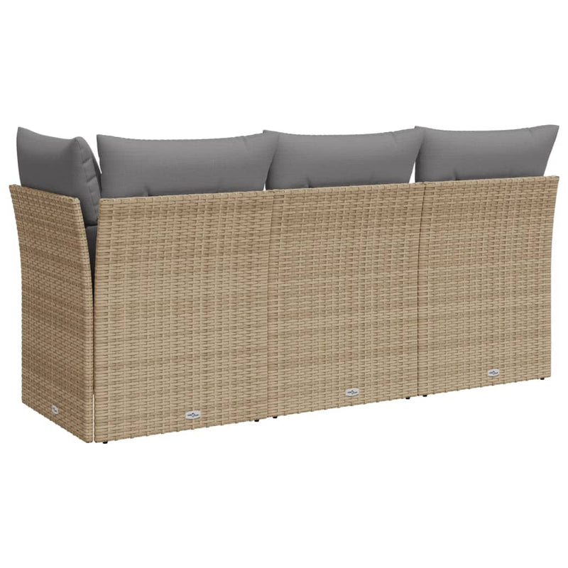 Garden Sofa with Cushions 3-Seater Beige Poly Rattan Payday Deals