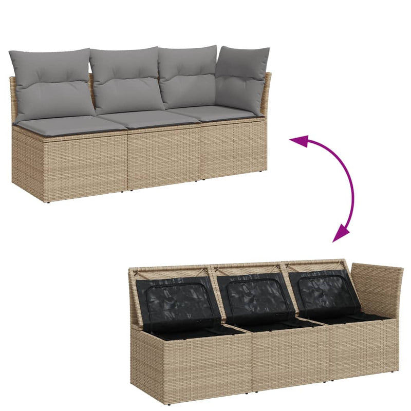 Garden Sofa with Cushions 3-Seater Beige Poly Rattan Payday Deals