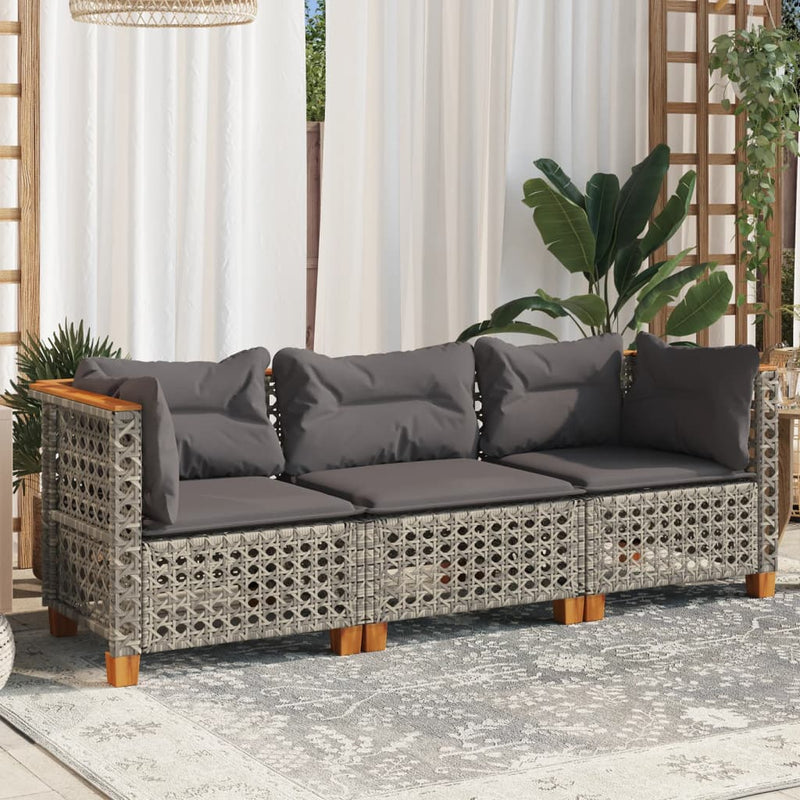 Garden Sofa with Cushions 3-Seater Grey Poly Rattan Payday Deals