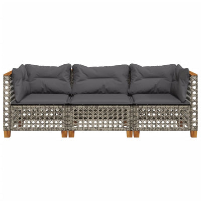 Garden Sofa with Cushions 3-Seater Grey Poly Rattan Payday Deals