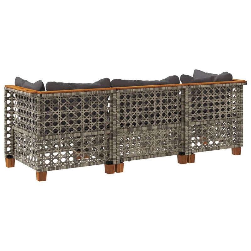 Garden Sofa with Cushions 3-Seater Grey Poly Rattan Payday Deals