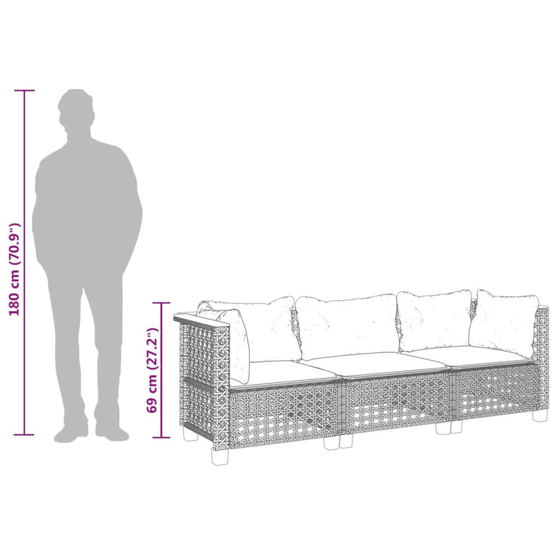 Garden Sofa with Cushions 3-Seater Grey Poly Rattan Payday Deals