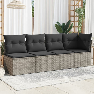 Garden Sofa with Cushions 4-Seater Grey Poly Rattan Payday Deals