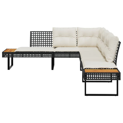 Garden Sofa with Cushions L-shaped Black Poly Rattan and Acacia Payday Deals