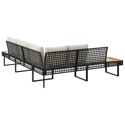 Garden Sofa with Cushions L-shaped Black Poly Rattan and Acacia Payday Deals