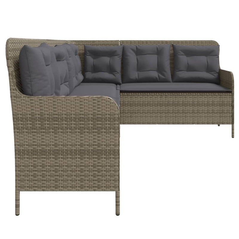 Garden Sofa with Cushions L-Shaped Grey Poly Rattan Payday Deals