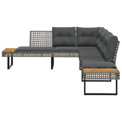 Garden Sofa with Cushions L-shaped Grey Poly Rattan and Acacia Payday Deals