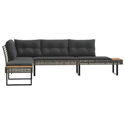 Garden Sofa with Cushions L-shaped Grey Poly Rattan and Acacia Payday Deals