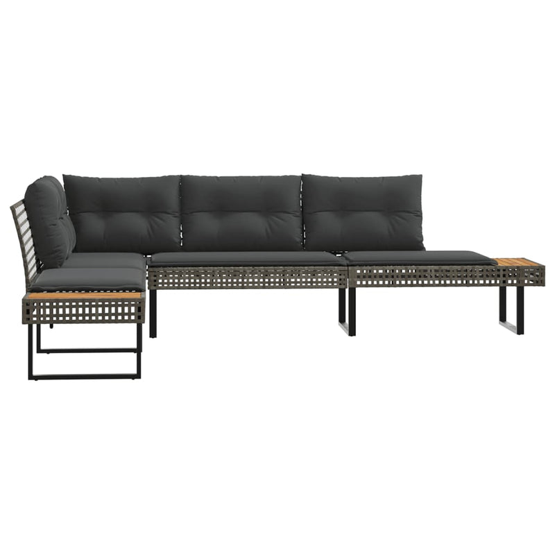 Garden Sofa with Cushions L-shaped Grey Poly Rattan and Acacia Payday Deals