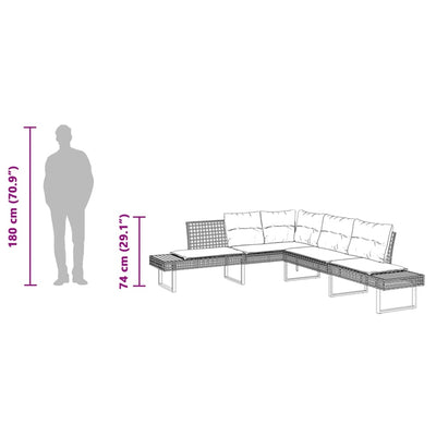 Garden Sofa with Cushions L-shaped Grey Poly Rattan and Acacia Payday Deals