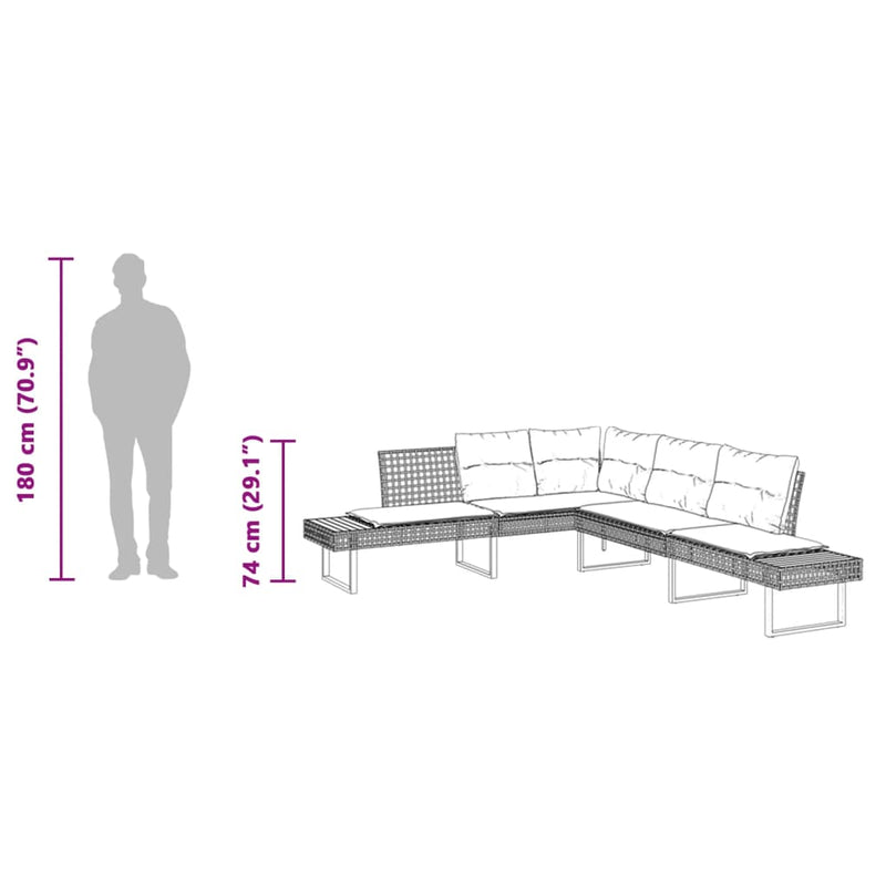 Garden Sofa with Cushions L-shaped Grey Poly Rattan and Acacia Payday Deals