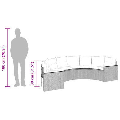 Garden Sofa with Table and Cushions Half-Round Black Poly Rattan Payday Deals