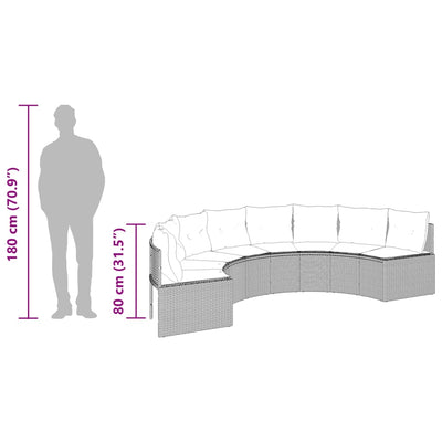 Garden Sofa with Table and Cushions Half-Round Black Poly Rattan Payday Deals