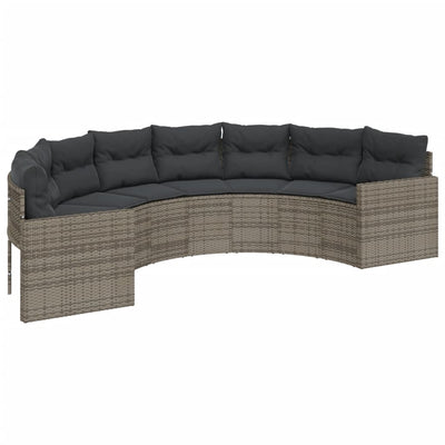 Garden Sofa with Table and Cushions Half-Round Grey Poly Rattan Payday Deals