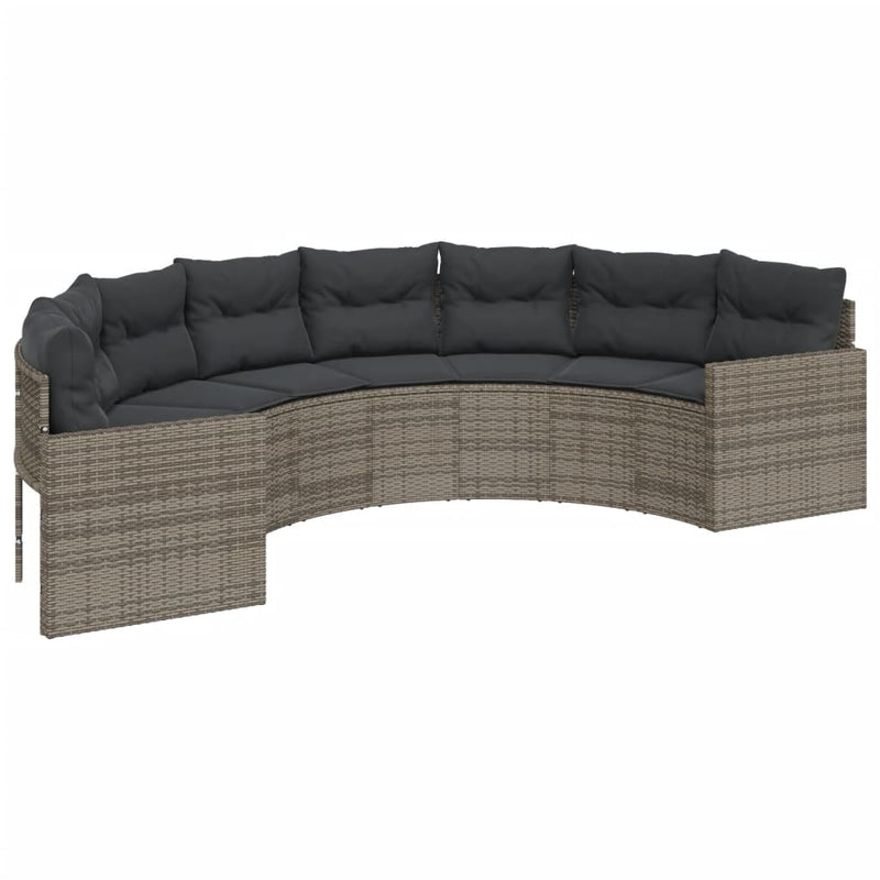 Garden Sofa with Table and Cushions Half-Round Grey Poly Rattan Payday Deals