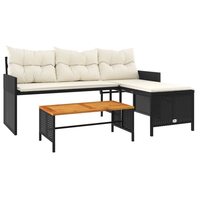 Garden Sofa with Table and Cushions L-Shaped Black Poly Rattan Payday Deals