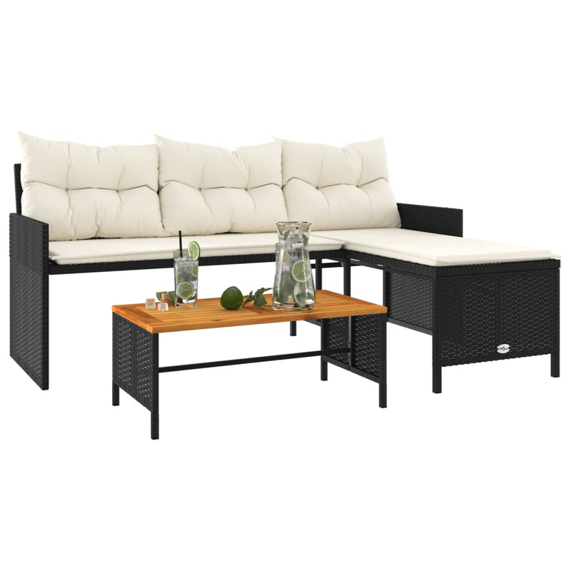 Garden Sofa with Table and Cushions L-Shaped Black Poly Rattan Payday Deals