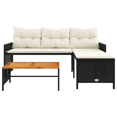 Garden Sofa with Table and Cushions L-Shaped Black Poly Rattan Payday Deals