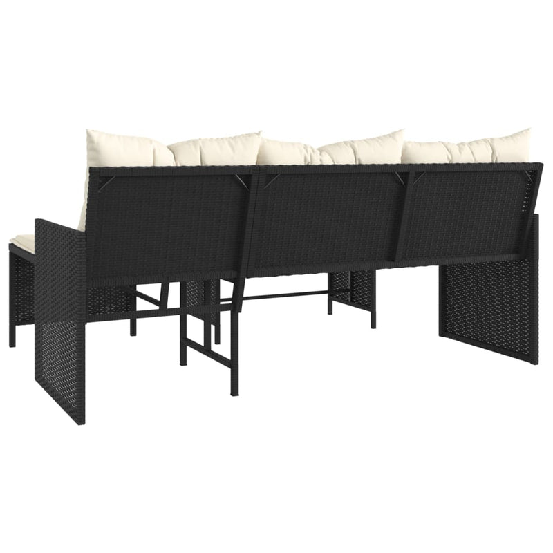 Garden Sofa with Table and Cushions L-Shaped Black Poly Rattan Payday Deals