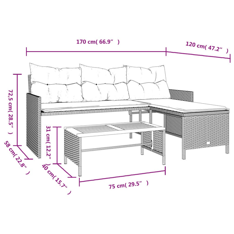 Garden Sofa with Table and Cushions L-Shaped Black Poly Rattan Payday Deals
