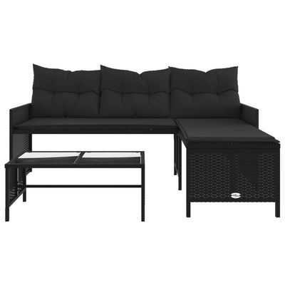 Garden Sofa with Table and Cushions L-Shaped Black Poly Rattan Payday Deals