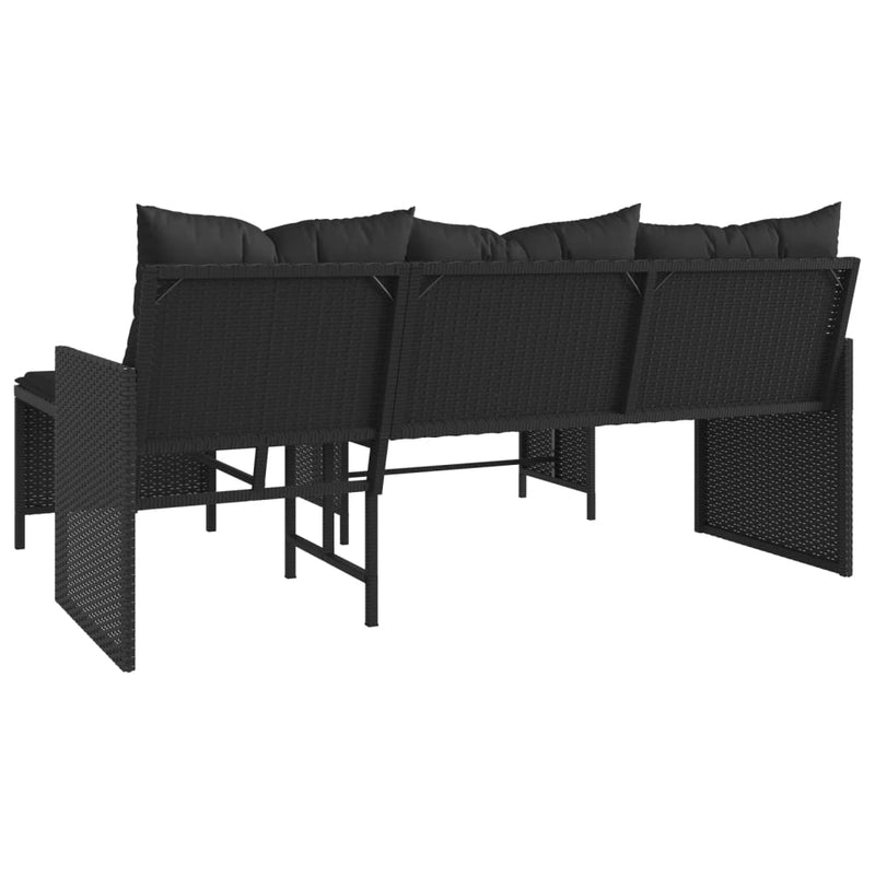 Garden Sofa with Table and Cushions L-Shaped Black Poly Rattan Payday Deals