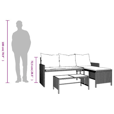 Garden Sofa with Table and Cushions L-Shaped Black Poly Rattan Payday Deals