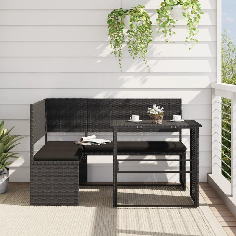 Garden Sofa with Table and Cushions L-Shaped Black Poly Rattan Payday Deals