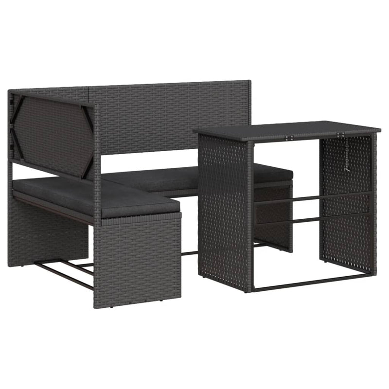 Garden Sofa with Table and Cushions L-Shaped Black Poly Rattan Payday Deals