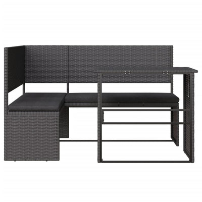 Garden Sofa with Table and Cushions L-Shaped Black Poly Rattan Payday Deals