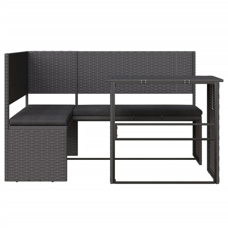 Garden Sofa with Table and Cushions L-Shaped Black Poly Rattan Payday Deals