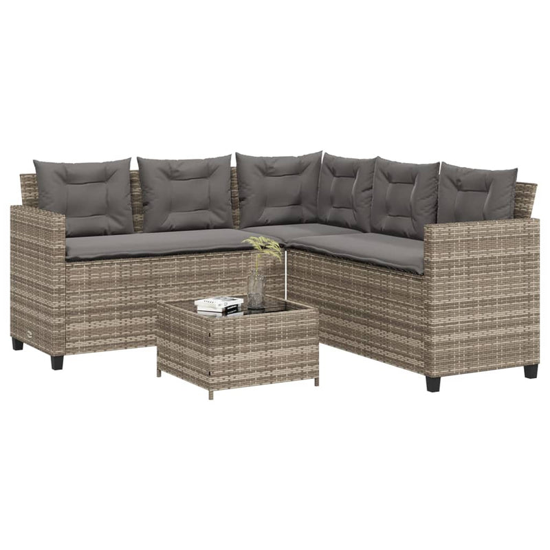 Garden Sofa with Table and Cushions L-Shaped Grey Poly Rattan Payday Deals