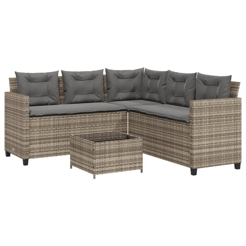 Garden Sofa with Table and Cushions L-Shaped Grey Poly Rattan Payday Deals