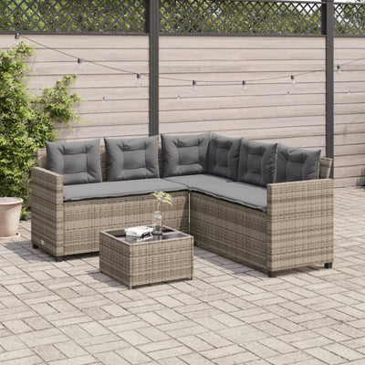 Garden Sofa with Table and Cushions L-Shaped Grey Poly Rattan Payday Deals