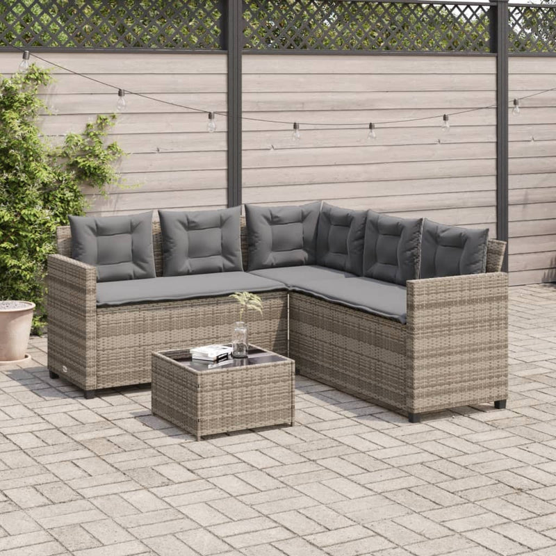 Garden Sofa with Table and Cushions L-Shaped Grey Poly Rattan Payday Deals