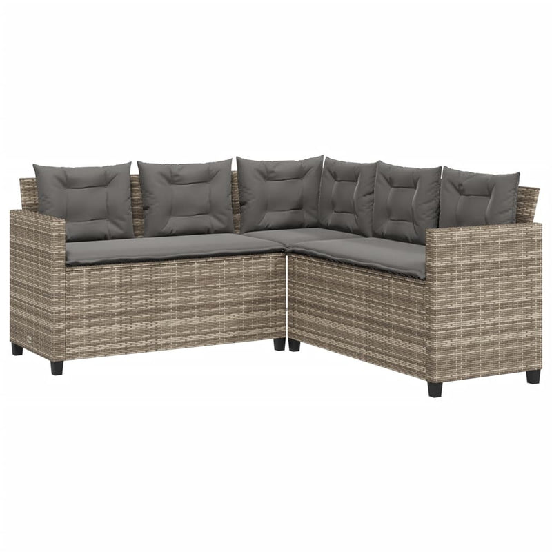 Garden Sofa with Table and Cushions L-Shaped Grey Poly Rattan Payday Deals