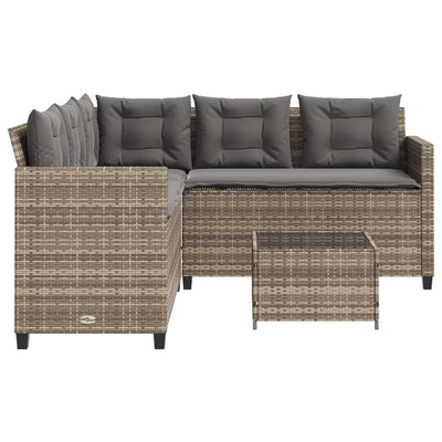 Garden Sofa with Table and Cushions L-Shaped Grey Poly Rattan Payday Deals