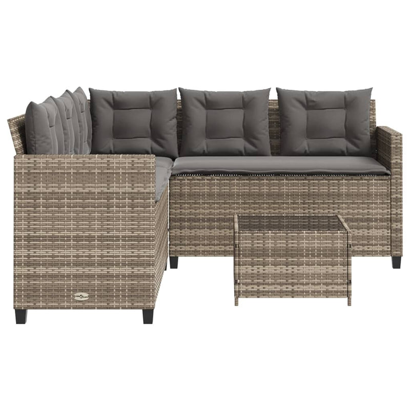 Garden Sofa with Table and Cushions L-Shaped Grey Poly Rattan Payday Deals