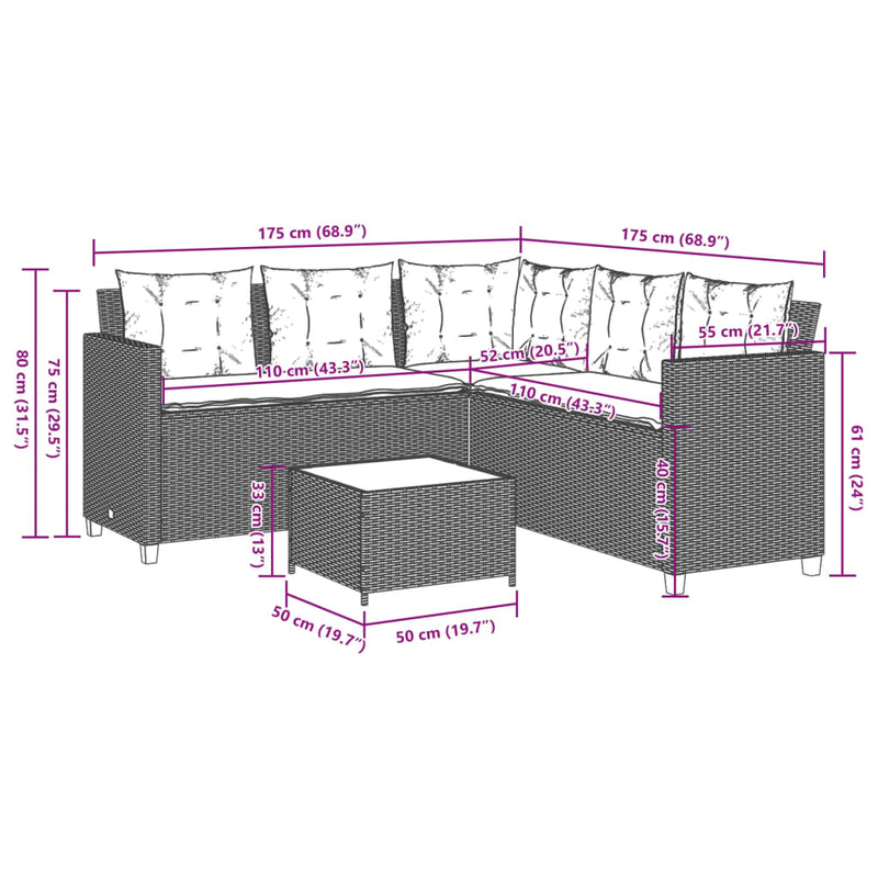Garden Sofa with Table and Cushions L-Shaped Grey Poly Rattan Payday Deals