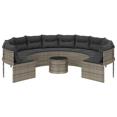 Garden Sofa with Table and Cushions Round Grey Poly Rattan Payday Deals