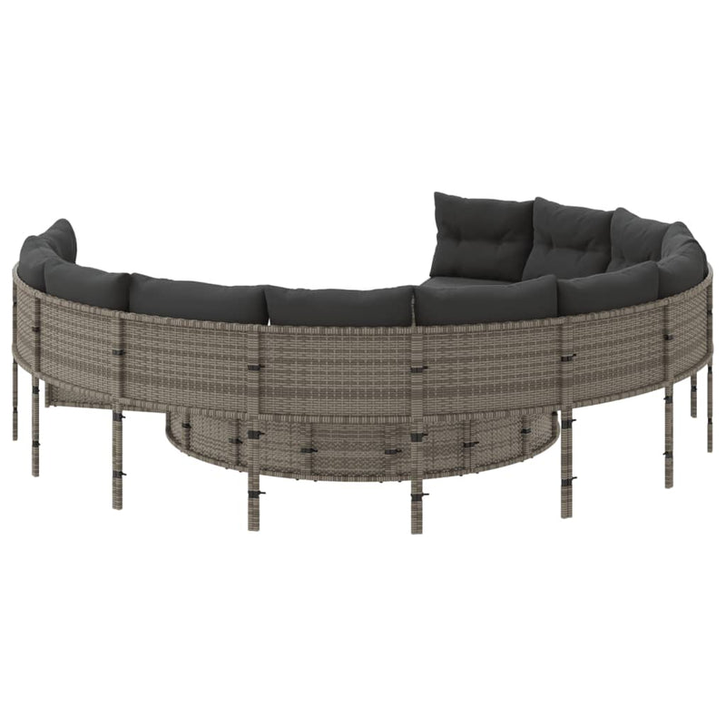 Garden Sofa with Table and Cushions Round Grey Poly Rattan Payday Deals
