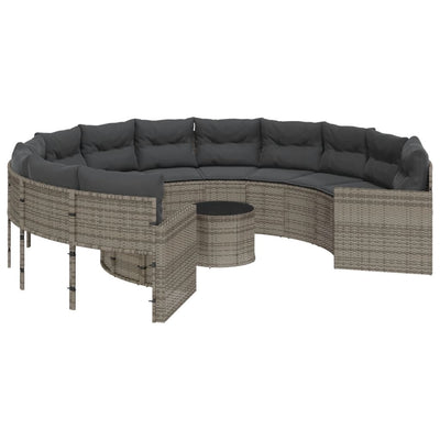 Garden Sofa with Table and Cushions Round Grey Poly Rattan Payday Deals