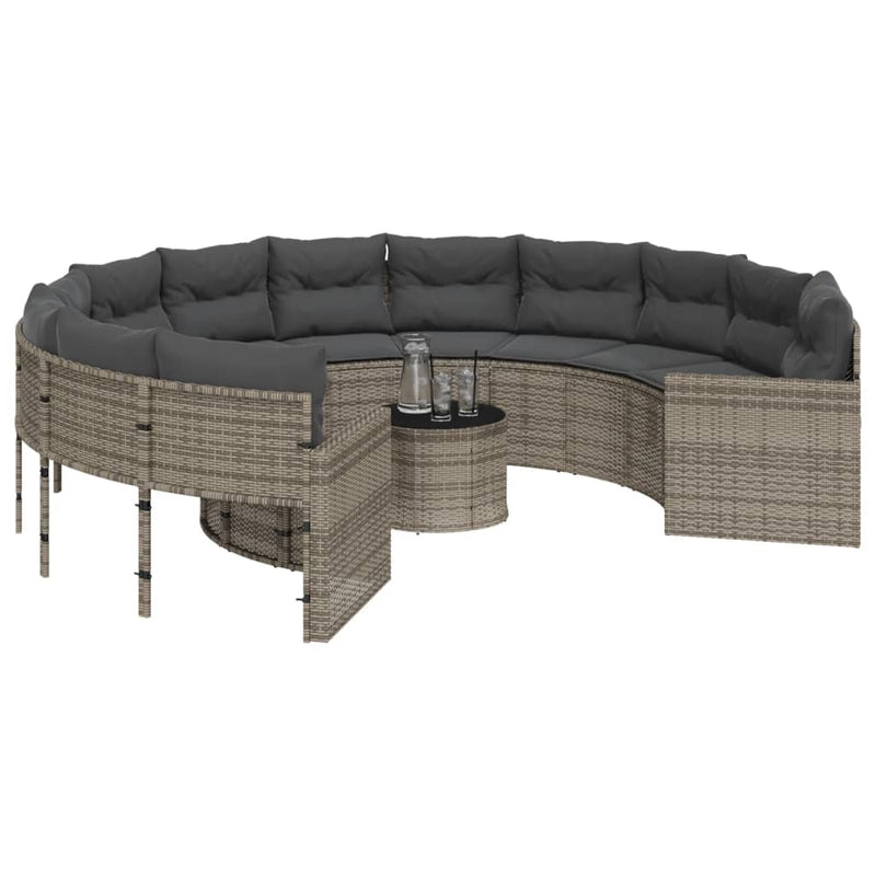 Garden Sofa with Table and Cushions Round Grey Poly Rattan Payday Deals