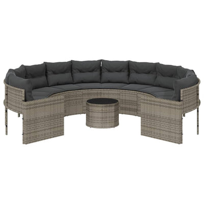 Garden Sofa with Table and Cushions Round Grey Poly Rattan Payday Deals